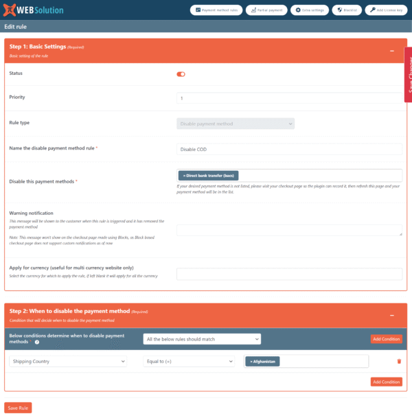 Partial COD / Disable payment method for WooCommerce - Image 3