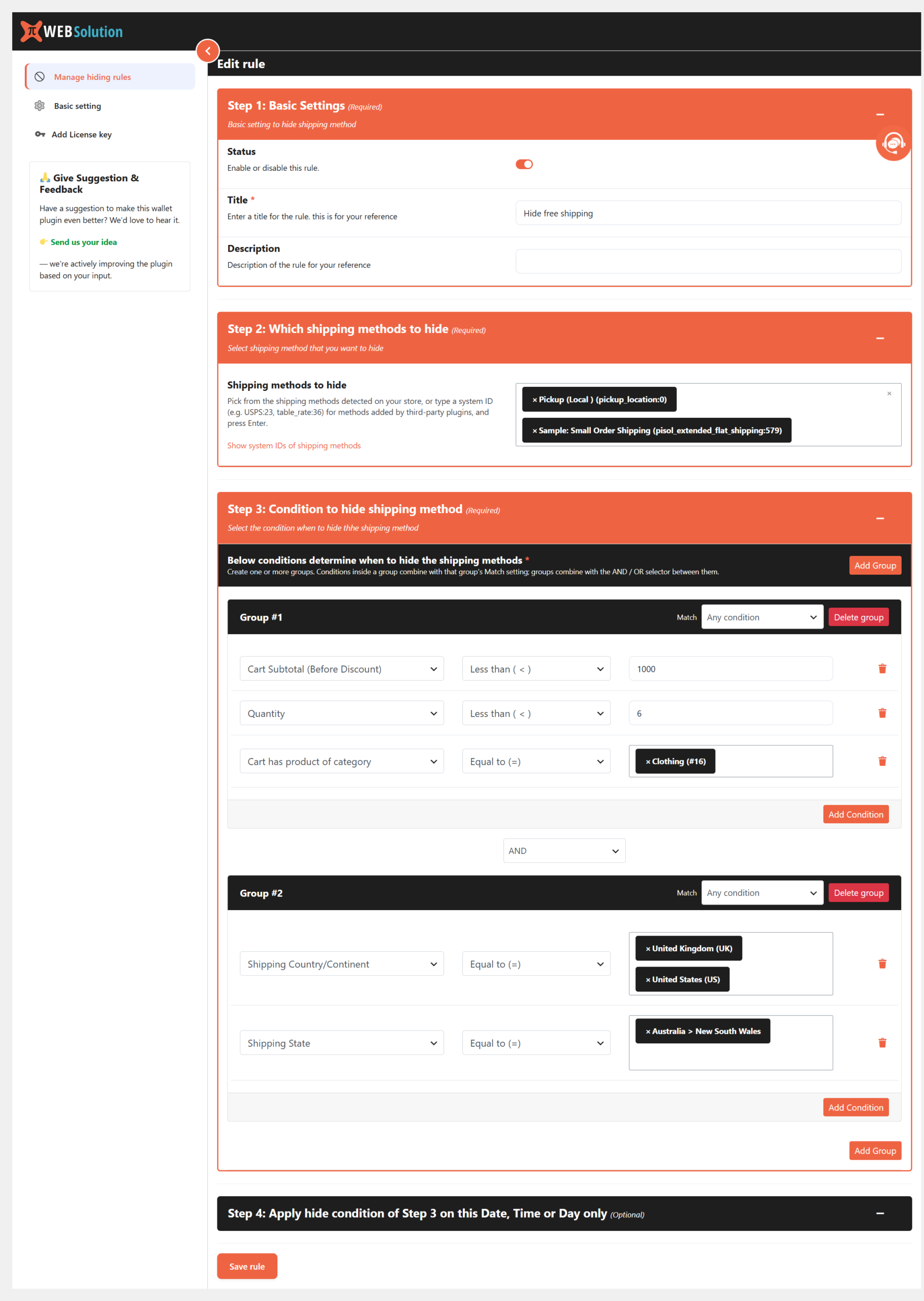 Hide Shipping Method conditionally for WooCommerce - PRO - Image 2